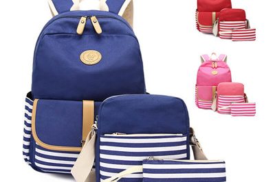 Nylon stripe 3pcs set schoolbags backpack wholesale (4)