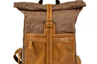 Square leather roll top waxed canvas backpack (1)